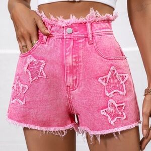 Pink Star Embroidered Women Shorts